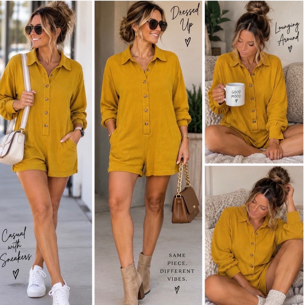 Anthropologie Waffle Cocoon Romper Women XXS Long Sleeve Pockets Casual